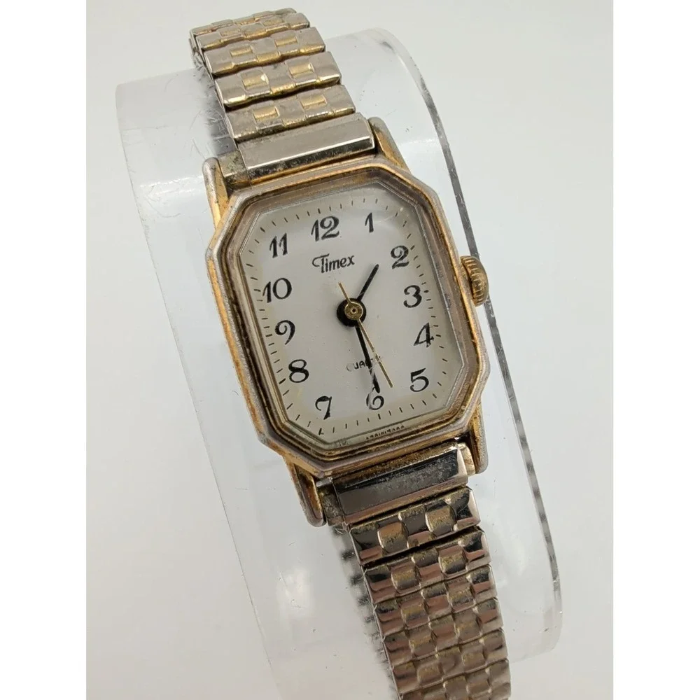 Vintage Timex Women's Watch 17mm Case Gold Stretch Band- New Battery